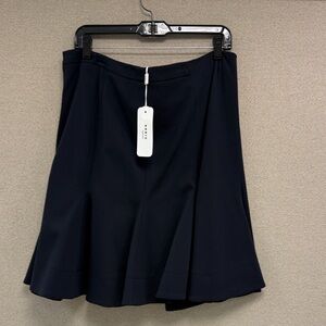 NWT Akris Punto Navy Blue Flared Pleated Skirt, Size 12